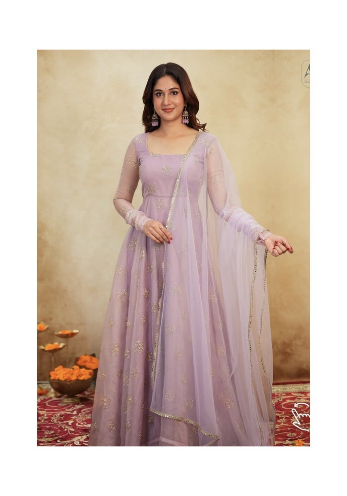 Malishka Export Lavender Anarkali Gown With Dupatta for Women - Image 1